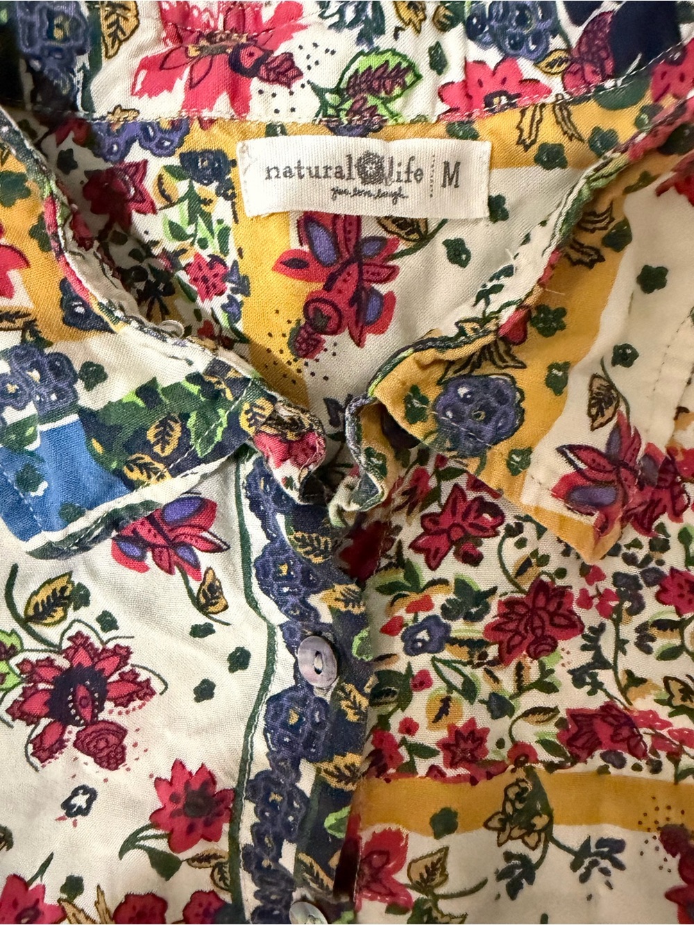 Natural Life Patchwork Floral Button-Down Tunic Shirt — Medium EUC - Picture 4 of 6